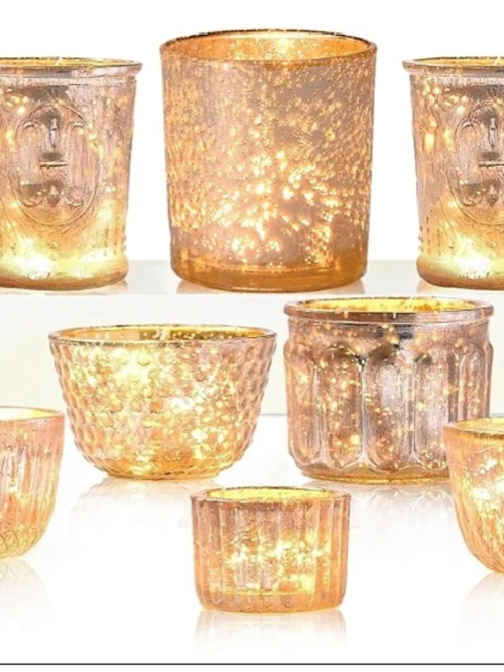 8 Gold Mercury Glass Votive Candle Holders - Decorative Home Accents